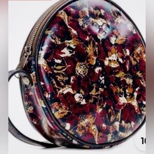 Patricia Nash Authentic Leather Burgundy Floral Circle Crossbody Bag.NEW! NWOT